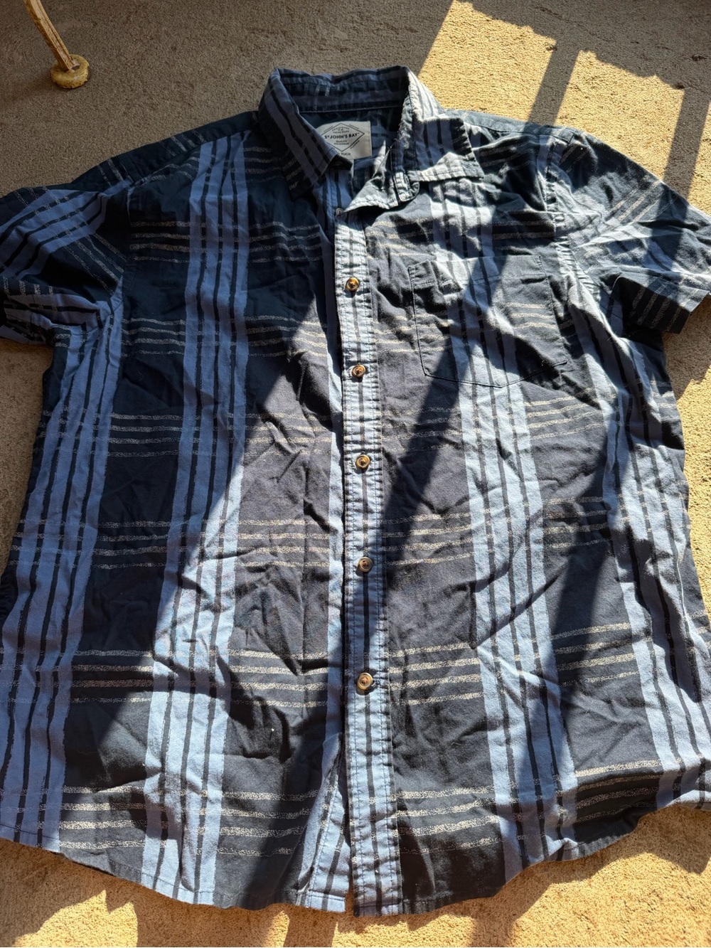 St. John's Bay Navy and Light Blue Striped Button-Down Shirt